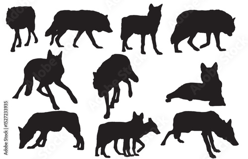 Wolf Silhouettes, Vector Illustration Isolated on White Background