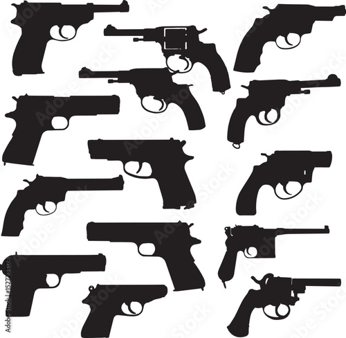 Gun Silhouettes Collection, Vector Illustration on White Background