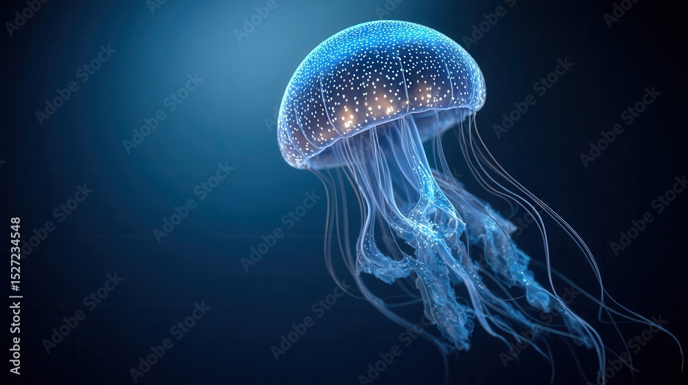 Naklejka premium Detailed digital illustration of a jellyfish.