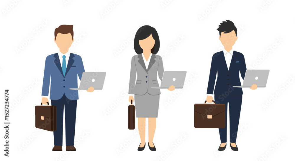 Obraz premium Professionals Holding Laptops and Briefcases Ready for Work