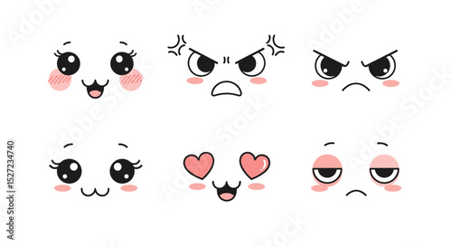 Cartoon Faces Expressing Different Emotions and Feelings