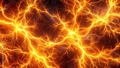 Energetic yellow electric discharges propagate through a dark background, evoking a sense of powerful energy and abstract electrical activity in nature.