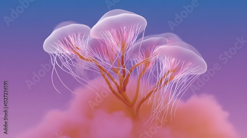 Ethereal jellyfish tree floating in a dreamlike sky