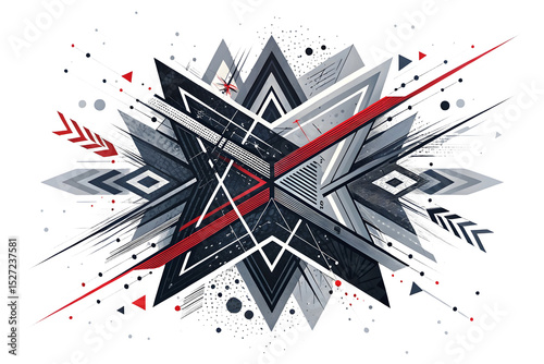 An abstract digital composition on a transparent background featuring chaotic, overlapping black and gray geometric lines, scratches, and textures