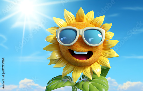 Smiling Sunflower: A cheerful sunflower donning sunglasses basks in the sun, bringing a touch of joy to the bright day.