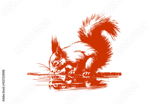 Red squirrel hand drawn sketch vector illustration