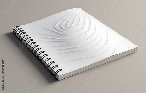 Open Notebook: A blank, lined notebook lies open, pages spread, its spiral binding visible, suggesting readiness and the potential for new ideas.