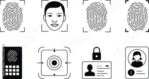 Modern biometric identification security technology and facial recognition system in black and white