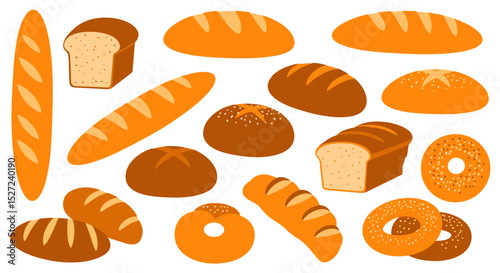 Assorted bread loaves and bagels vector illustration for bakery shop or food related design project use
