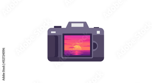 Stock photo of camera capturing sunset photography landscape travel vacation scenic horizon view