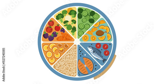 Balanced diet plate healthy eating guide food groups vegetables fruits protein grains nutrition meal plan