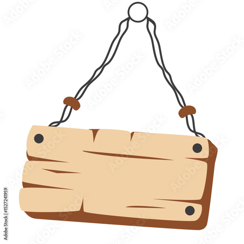 Wooden signboard with black metal chains and nail details, perfect for medieval, rustic, or handcrafted signage and vintage visuals.


