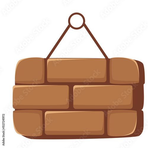 Flat hanging board made of brick blocks with a rustic appearance, perfect for construction themes, medieval settings, or structural signage.

