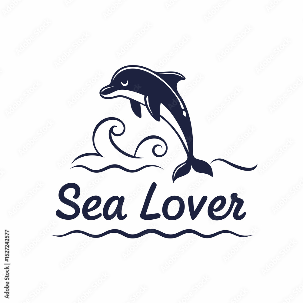 Obraz premium Elegant Sea Lover Logo Featuring a Dolphin Jumping Over Waves