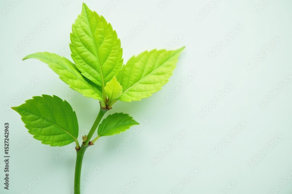 Delicate sapling, vibrant green leaves, stark white backdrop , design element, new, isolated Delicate sapling, vibrant green leaves, stark white backdrop , design element, new, isolated