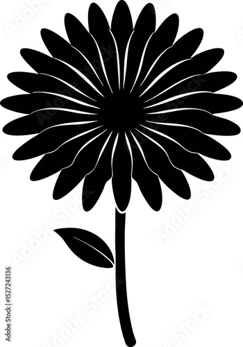 Elegant Black and White Flower Silhouette with Stem and Leaf
