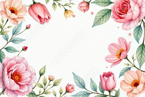 Delicate watercolor floral pattern, soft pastel hues, soft, leaf