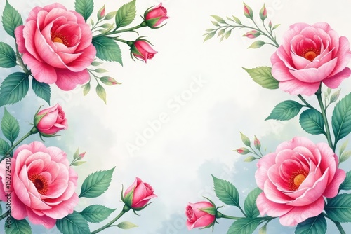 Delicate watercolor floral wallpaper, blooming roses and leaves , illustration, nature