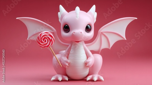 Cute baby dragon holding a lollipop-shaped wing