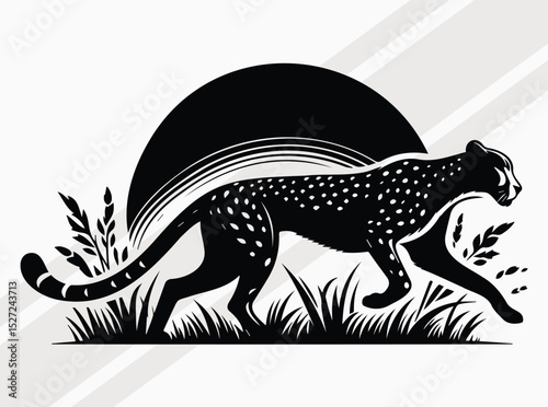 Leaping Cheetah Silhouette Art Print for Wildlife and Safari Decor Inspiration, Cheetah on the Hunt SVG
