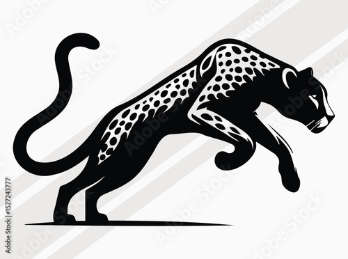 Leaping Cheetah Silhouette Art Print for Wildlife and Safari Decor Inspiration, Cheetah on the Hunt SVG