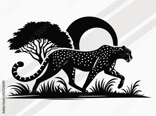 Leaping Cheetah Silhouette Art Print for Wildlife and Safari Decor Inspiration, Cheetah on the Hunt SVG