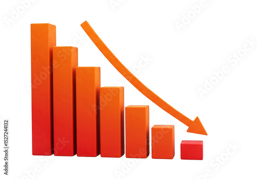 Declining bar graph with arrow isolated on transparent background