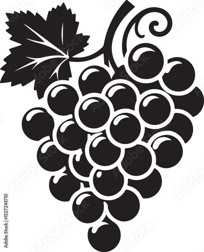Grapes Fruit Black Silhouette Vector, Vineyard Clipart & Healthy Food Design