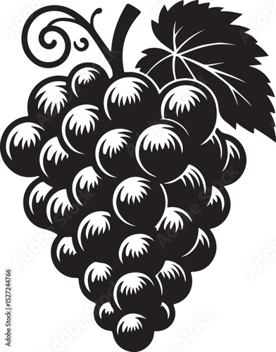Grapes Fruit Black Silhouette Vector, Vineyard Clipart & Healthy Food Design