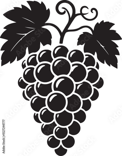 Grapes Fruit Black Silhouette Vector, Vineyard Clipart & Healthy Food Design