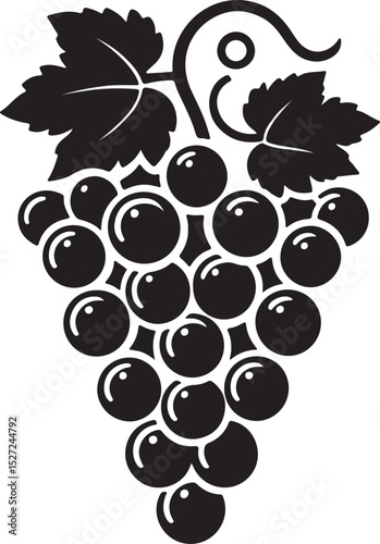 Grapes Fruit Black Silhouette Vector, Vineyard Clipart & Healthy Food Design