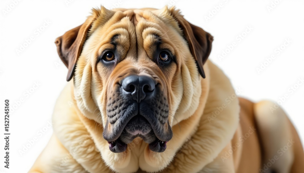 Fototapeta premium Imposing mastiff, thoughtful gaze, pure white backdrop, canine, purebred, photography
