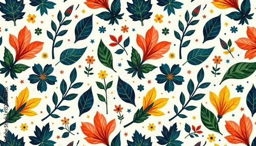 Intricate botanical illustration, repeating pattern, illustration, design