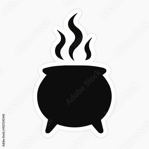 Cartoon illustration of a steaming hot coffee pot over a fire, perfect for a cafe or Halloween design