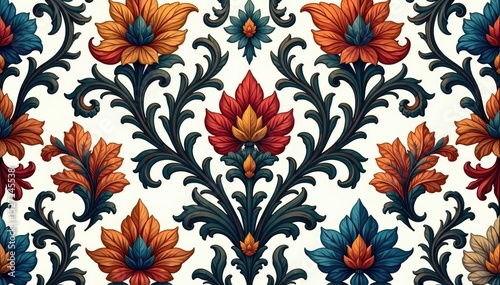 Intricate floral damask pattern, elegant swirls and leaves , elegant design, damask, textile