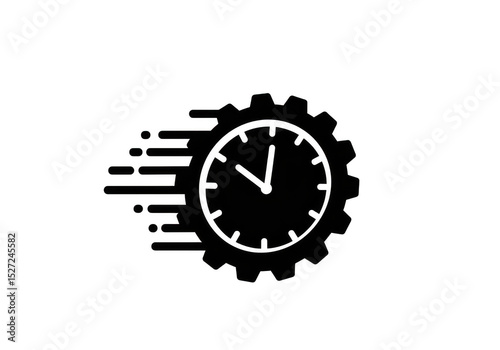 Clock with gear and motion lines isolated on transparent background