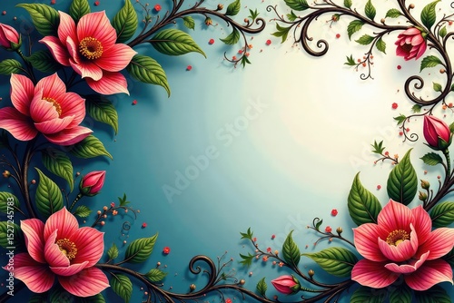 Intricate floral damask, swirling vines and leaves, graphics, vintage