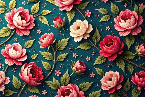 Intricate floral tapestry wallpaper pattern in muted jewel tones , brocade, texture