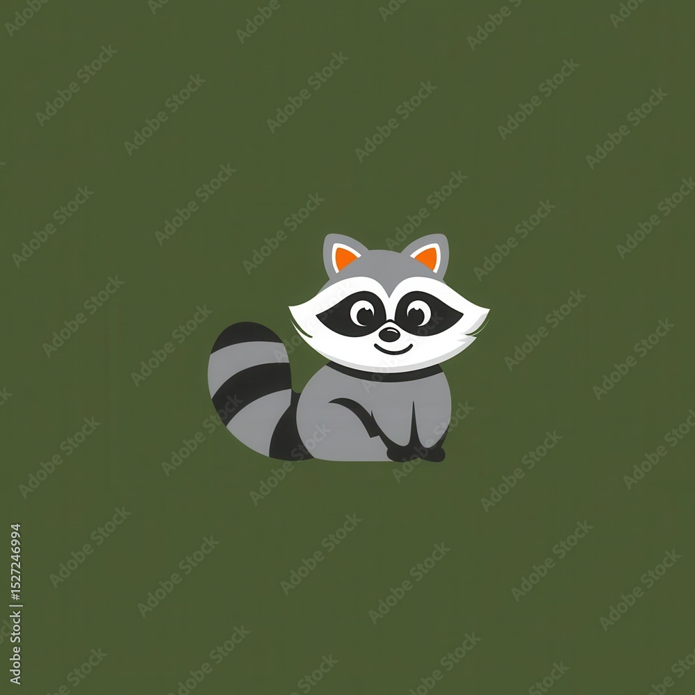 Naklejka premium Cute cartoon raccoon on a solid background.