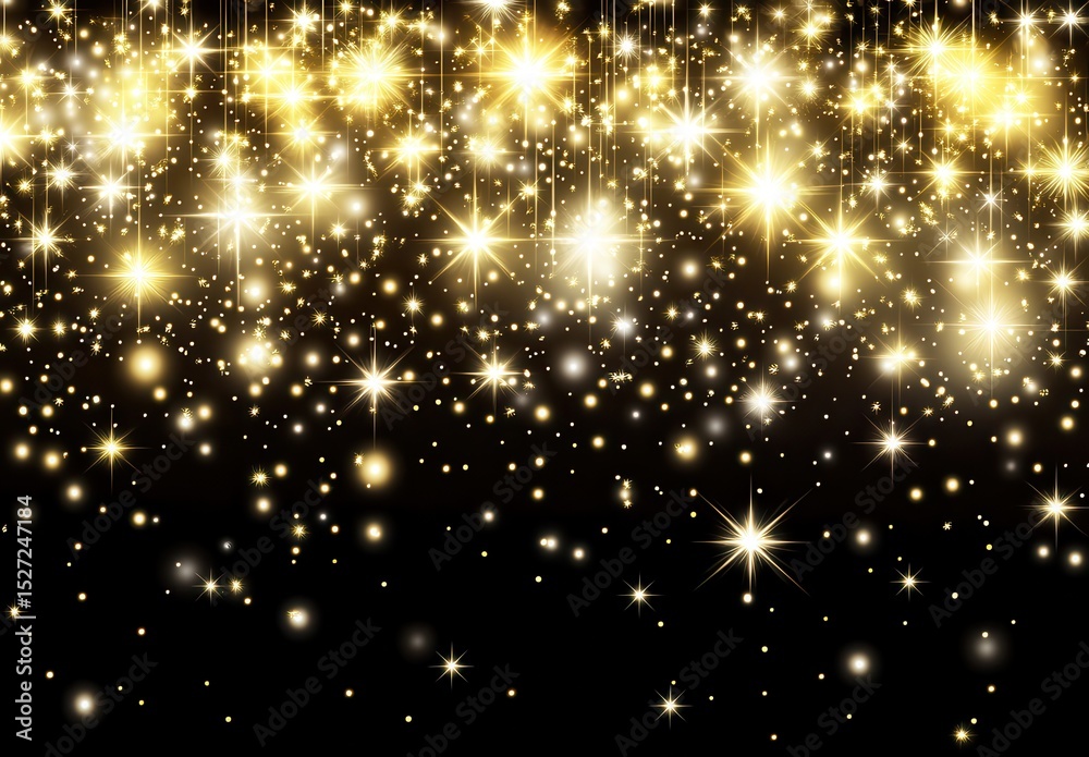 Fototapeta premium Sparkling Golden Lights Falling on Black Background
