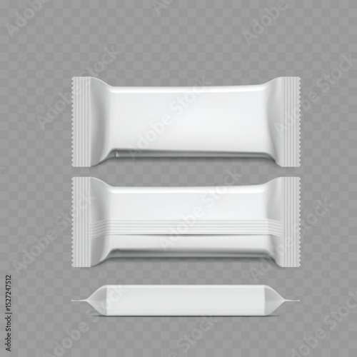 Blank White Snack Bar Wrapper Mockup - Flow Pack Template. Vector