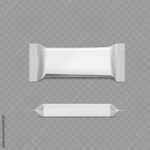 Blank White Snack Bar Wrapper Mockup - Flow Pack Template. Vector