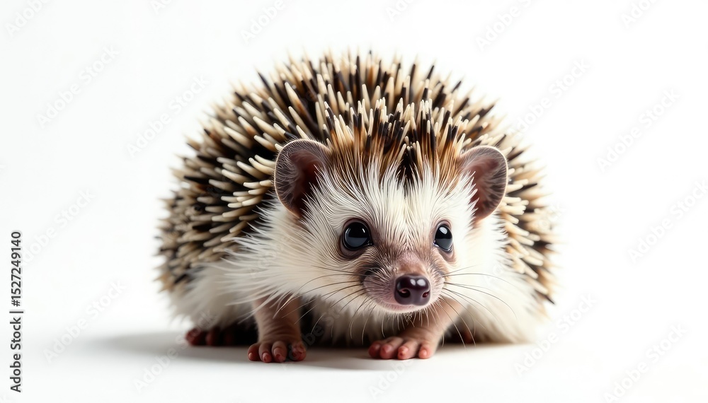 Obraz premium Small hedgehog on white background, curled in ball, animal, hedgehog isolated, macro
