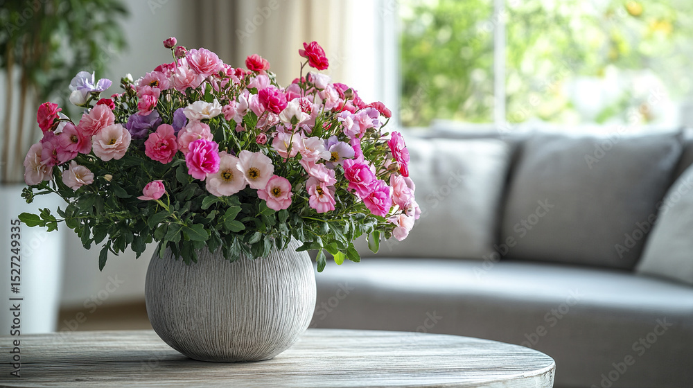 custom made wallpaper toronto digitalbeautiful arrangement of pink and purple flowers round vase wooden table, creating vibrant