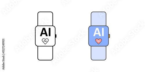 Wearable fitness tracker with AI icon for healthcare diagnostics, in outline and color styles.