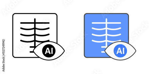 X-ray image with AI eye icon for medical diagnostics, in outline and color styles.