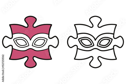 Two jigsaw puzzle pieces incorporate mask outline in one is filled pink