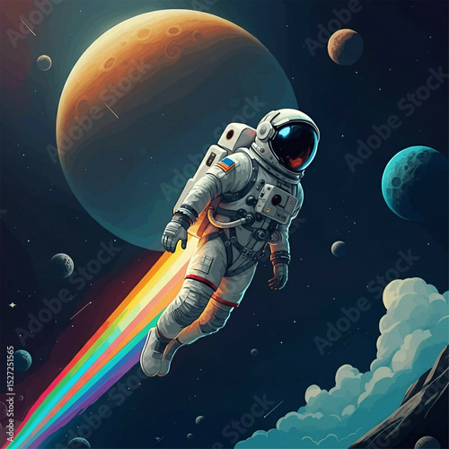 An astronaut in outer space vector template design.