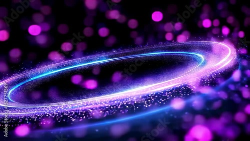Rotating Glowing Ring of Light with Particles Animation, seamless looping video background
