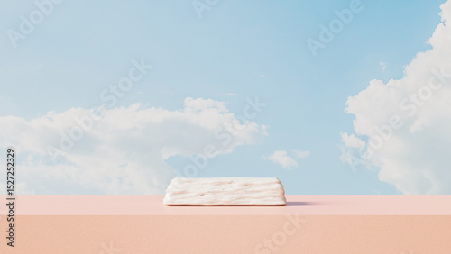 A product display background featuring a bright sky backdrop in landscape